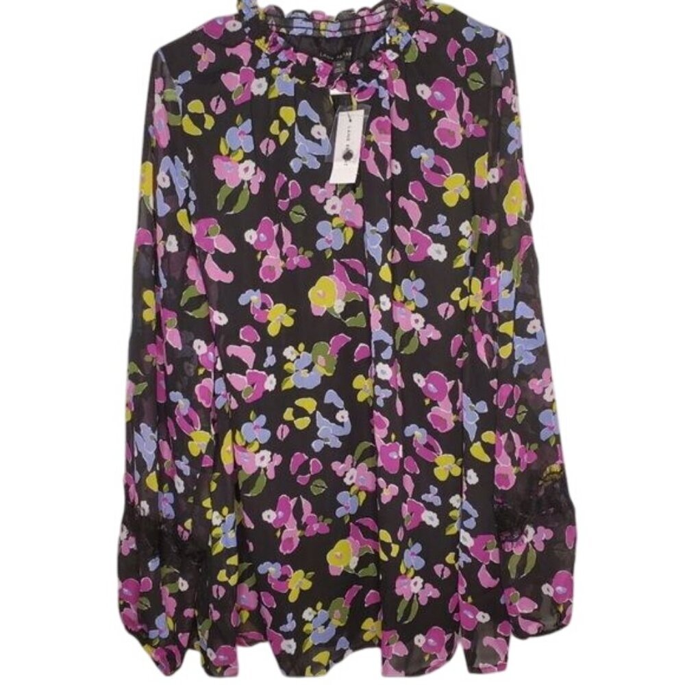 Lane Bryant Colorful Floral Mock Neck Cold Shoulder Lace Blouse Plus Size 20 NWT